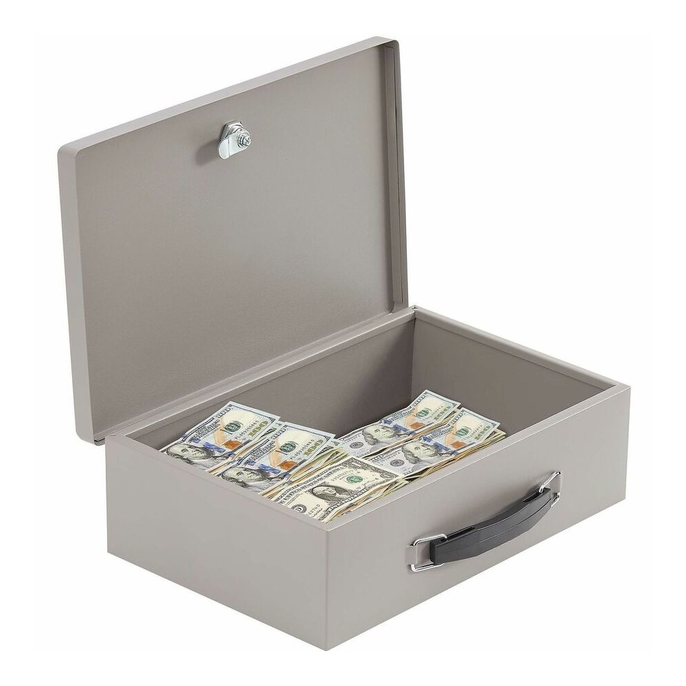 Sparco All-Steel Insulated Cash Box - Steel - Gray - 3.8" Height x 12.8" Width x 8.3" Depth. Picture 4