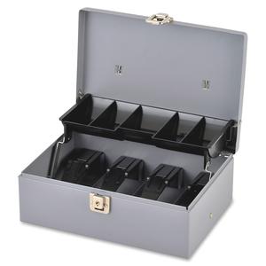 Sparco Controller Cash Box - 5 Coin - Gray - 3.4" Height x 11.4" Width x 7.5" Depth. Picture 8