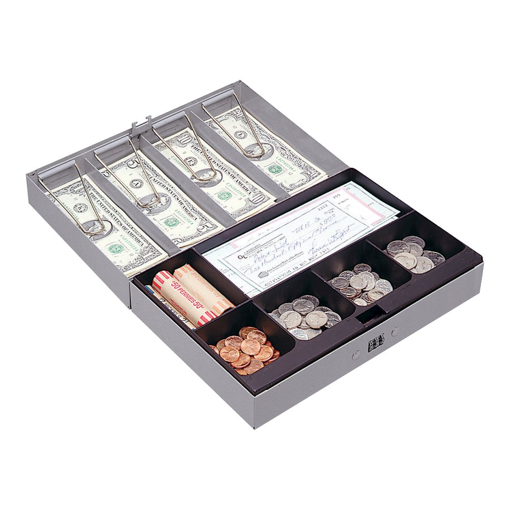 Sparco Steel Combination Lock Steel Cash Box - 6 Coin - Steel - Gray - 3.2" Height x 11.5" Width x 7.8" Depth. Picture 4