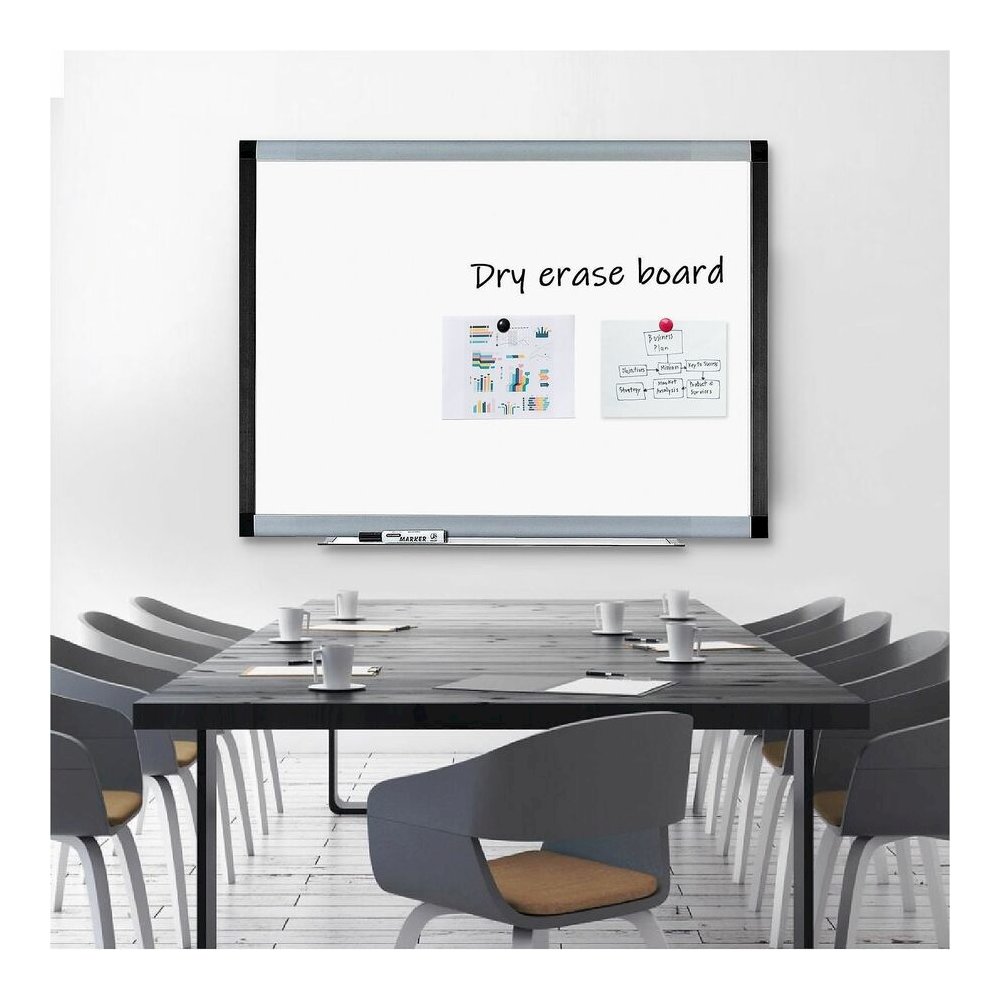 Lorell Signature Series Magnetic Dry-erase Markerboard - 48" (4 ft) Width x 36" (3 ft) Height - Porcelain Surface - Silver, Ebony Frame - Magnetic - 1 Each. Picture 3