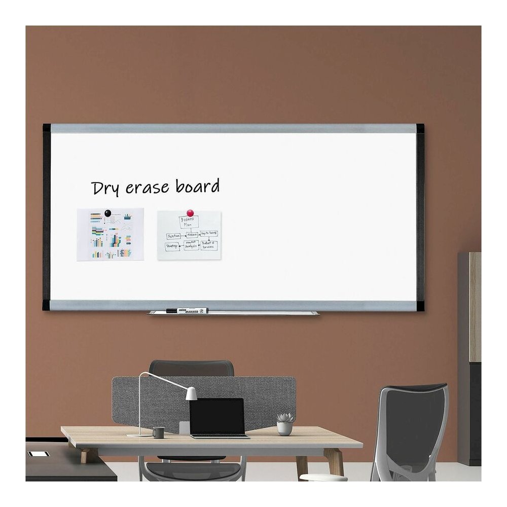 Lorell Signature Series Magnetic Dry-erase Markerboard - 96" (8 ft) Width x 48" (4 ft) Height - Coated Steel Surface - Silver, Ebony Frame - Magnetic - 1 Each. Picture 2