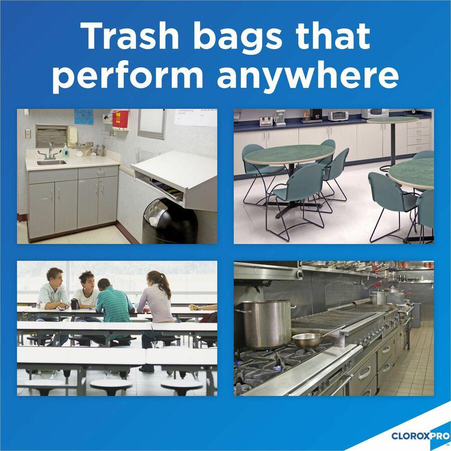 CloroxPro&trade; ForceFlex Tall Kitchen Drawstring Trash Bags - 13 gal Capacity - 24" Width x 25.13" Length - 90 mil (2286 Micron) Thickness - Gray - Plastic - 1/Box - 100 Per Box - Kitchen, Office, D. Picture 2