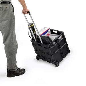 Safco Stow Away Folding Caddy - Telescopic Handle - 50 lb Load Capacity - 2 Casters - 16.50" Width x 14.50" Depth x 39" Height - Black, Silver - 1 Each. Picture 2