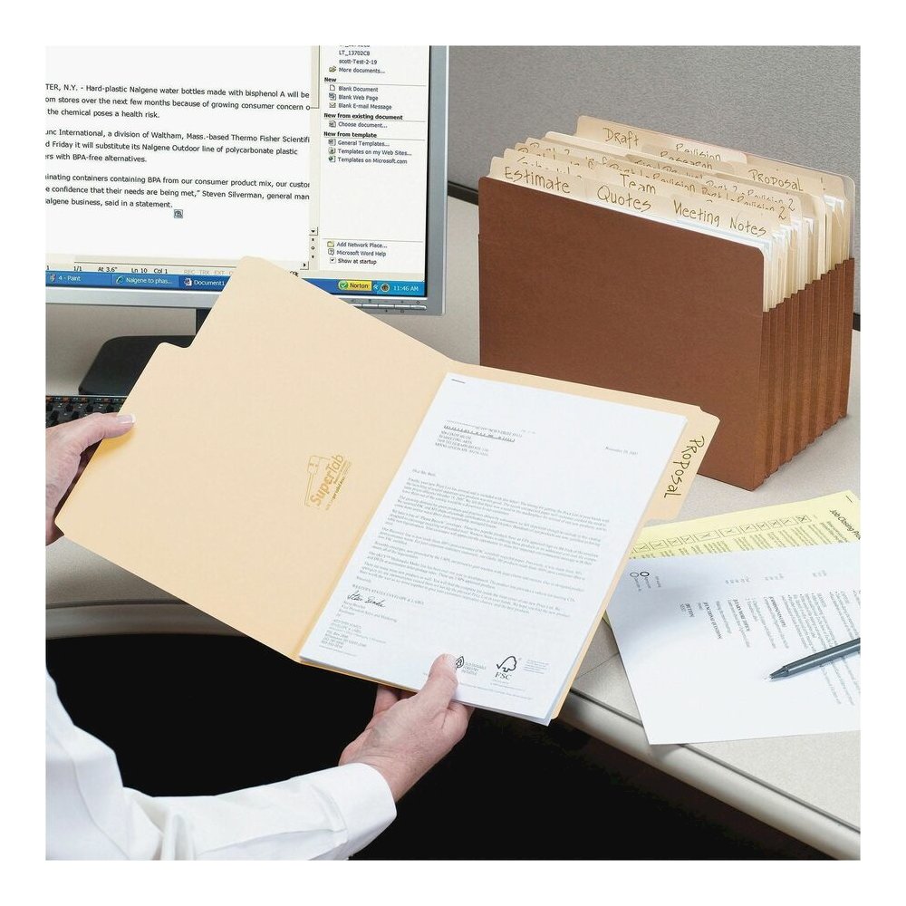Smead SuperTab 1/3 Tab Cut Letter Recycled Top Tab File Folder - 8 1/2" x 11" - 3/4" Expansion - Top Tab Location - Assorted Tab Position - 11 pt. - 1 Plys - Manila - 10% Recycled - 100 / Box. Picture 7