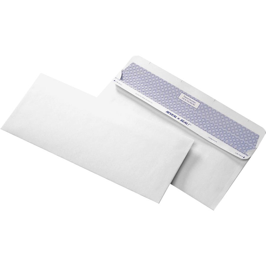 Quality Park No. 10 Security Tinted Business Envelopes with Reveal-N-Seal&reg; Self-Seal Closure - Security - #10 - 4 1/8" Width x 9 1/2" Length - 24 lb - 500 / Box - White. Picture 4