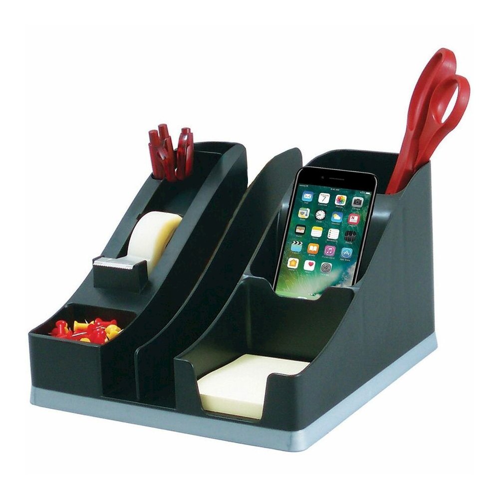 Deflecto Silouettes All-in-One Caddy - 6 Compartment(s) - 5.19" Height x 8.13" Width x 9.13" Depth - Desktop - Cable Management, Removable Divider - Silver - 1 Each. Picture 7