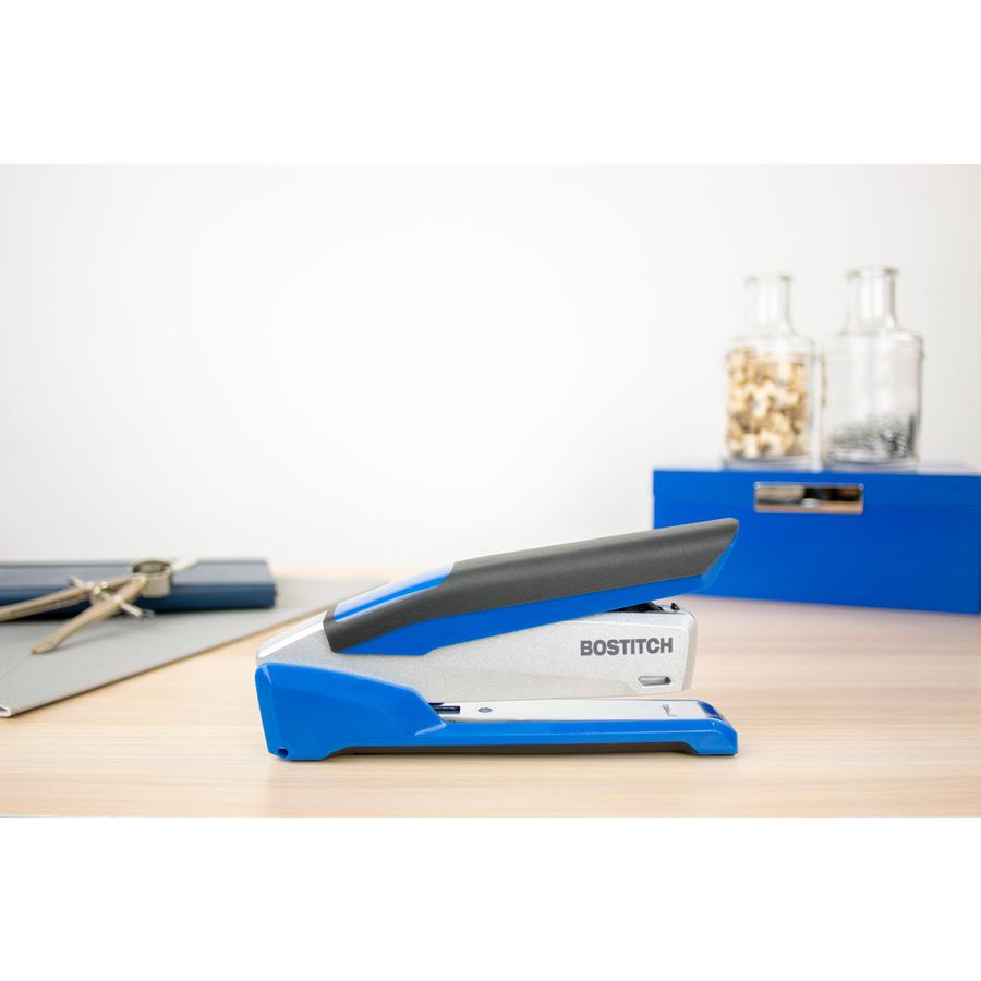 Bostitch InPower Spring-Powered Antimicrobial Desktop Stapler - 28 Sheets Capacity - 210 Staple Capacity - Full Strip - 1/4" Staple Size - 1 Each - Blue, Silver. Picture 2