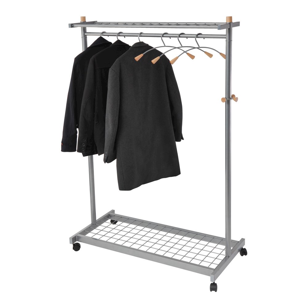 Alba 2-shelf Mobile Chrome Coat Rack - 36 x Hanger - 72" Height x 45" Width x 22" Depth - Hanging Hook, Built-in Wheels - Chrome - 1 Each. Picture 4