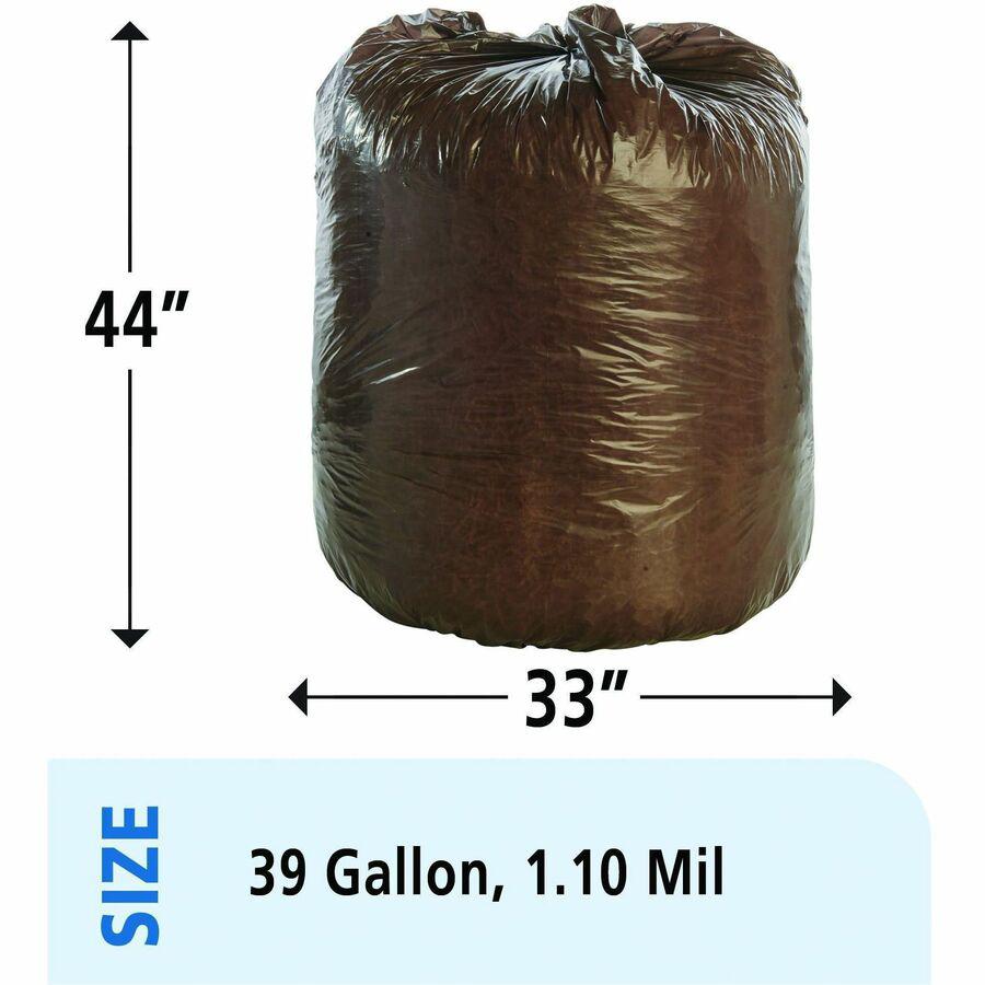 Stout Controlled Life-Cycle Plastic Trash Bags - 39 gal Capacity - 33" Width x 44" Length - 1.10 mil (28 Micron) Thickness - Brown - 40/Carton - Office Waste. Picture 2