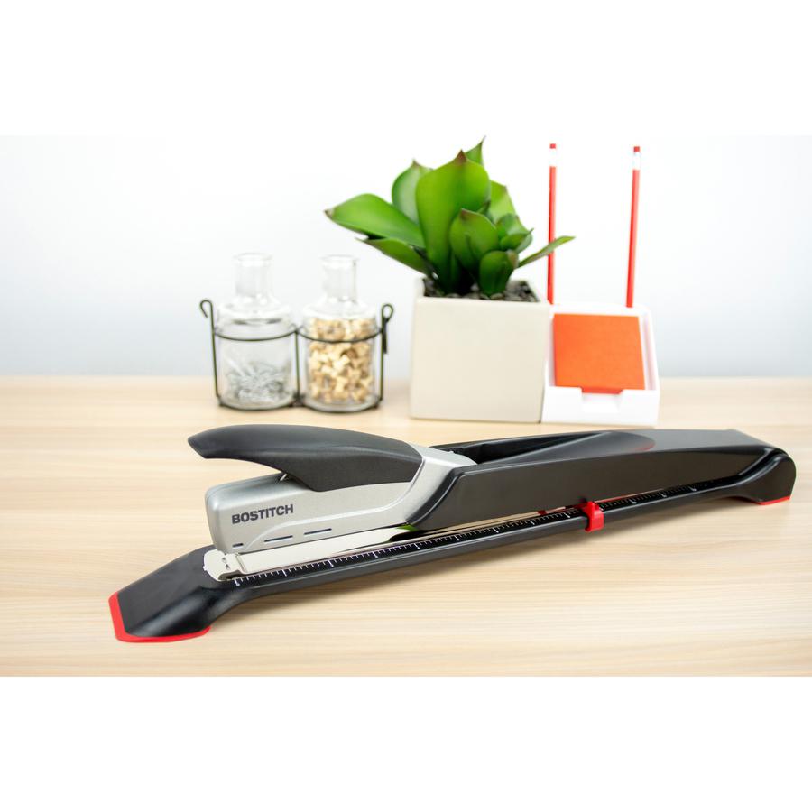 Bostitch Long Reach Antimicrobial Stapler - 25 of 30lb Paper Sheets Capacity - 210 Staple Capacity - Full Strip - 1/4" Staple Size - 1 Each - Black, Silver. Picture 2