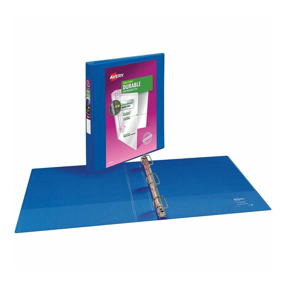 Avery&reg; Durable View 1.5" Binder, Blue Binder (17024) - 1" Binder Capacity - Letter - 8 1/2" x 11" Sheet Size - 250 Sheet Capacity - 1 2/5" Spine Width - 3 x 1" Ring - Fastener: Slant Ring - Pocket. Picture 3