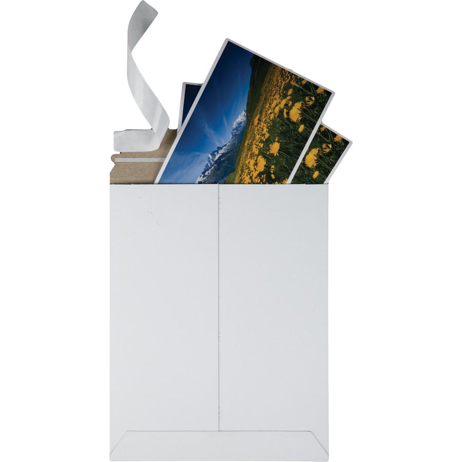 Quality Park Sturdy Fiberboard Photo Mailers - Document - 9" Width x 11 1/2" Length - Self-sealing - Fiberboard - 25 / Box - White. Picture 2
