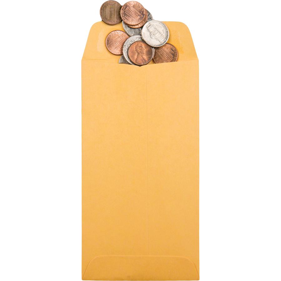 Quality Park No. 7 Coin and Small Parts Envelopes with Gummed Flap - Coin - #7 - 3 1/2" Width x 6 1/2" Length - 28 lb - Gummed - Brown Kraft - Kraft - 500 / Box. Picture 2
