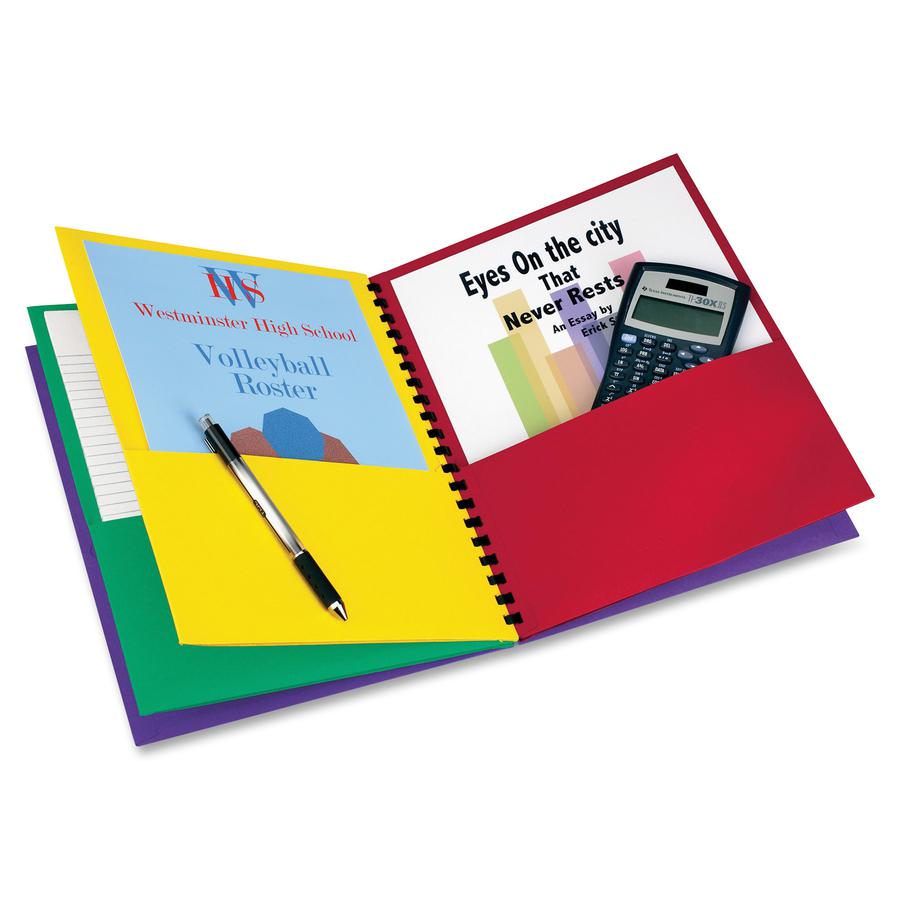 Oxford 99656 Letter Pocket Folder - 8 1/2" x 11" - 200 Sheets Capacity - 8 Pocket - Fiber - Red, Green, Yellow, Purple - Die-cut, Acid-free - 1 Each. Picture 2
