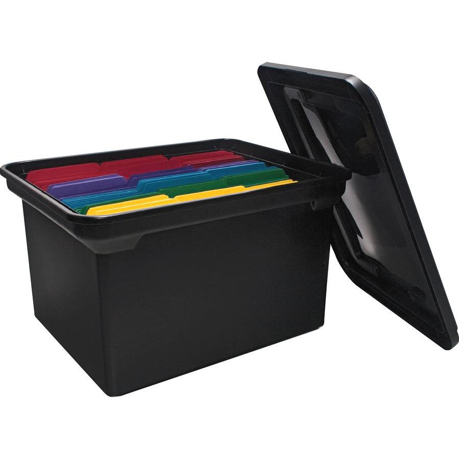 Advantus File Tote with lid - External Dimensions: 19" Width x 15.5" Depth - Media Size Supported: Letter, Legal - Plastic - Black - For File - 1 Each. Picture 2