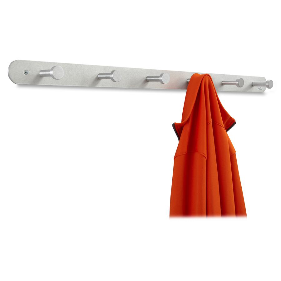 Safco Nail Head Coat Hook - 6 Hooks - 60 lb (27.22 kg) Capacity - 1" Size - for Garment - Aluminum, Steel - Silver - 1 Each. Picture 3