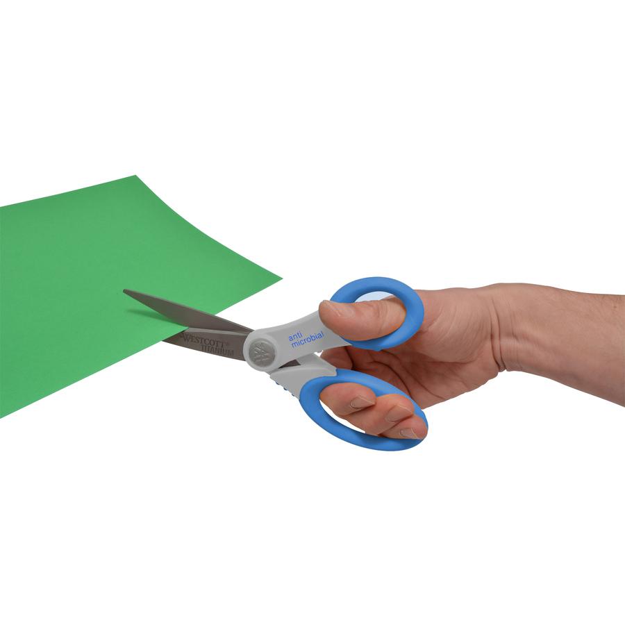 Westcott 8" Antimicrobial Scissors - 8" Overall Length - Straight-left/right - Stainless Steel - Pointed Tip - Blue - 1 Each. Picture 3