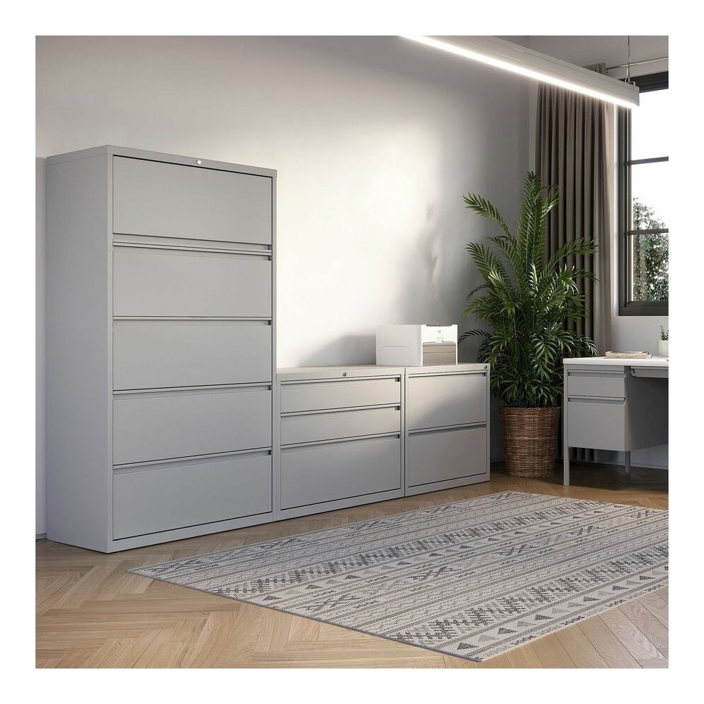 Lorell Fortress Series Lateral File - 36" Width x 18.6" Depth x 67.7" Height - 5 x Drawer(s) for File - Legal, Letter, A4 - Lateral - Rust Proof, Leveling Glide, Interlocking, Ball-bearing Suspension,. Picture 10