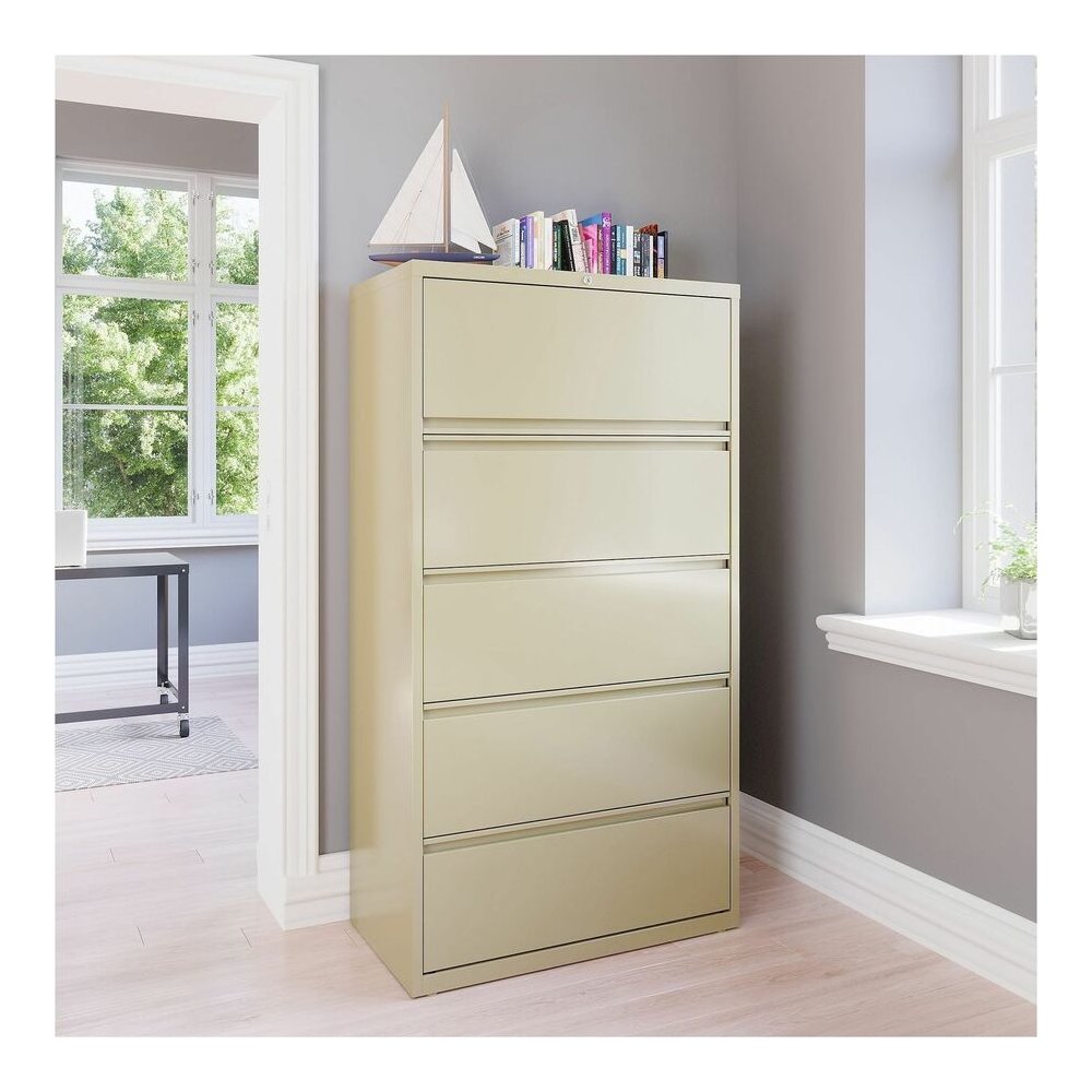 Lorell Fortress Series Lateral File - 36" Width x 18.6" Depth x 67.7" Height - 5 x Drawer(s) for File - Legal, Letter, A4 - Lateral - Rust Proof, Leveling Glide, Interlocking, Ball-bearing Suspension,. Picture 10