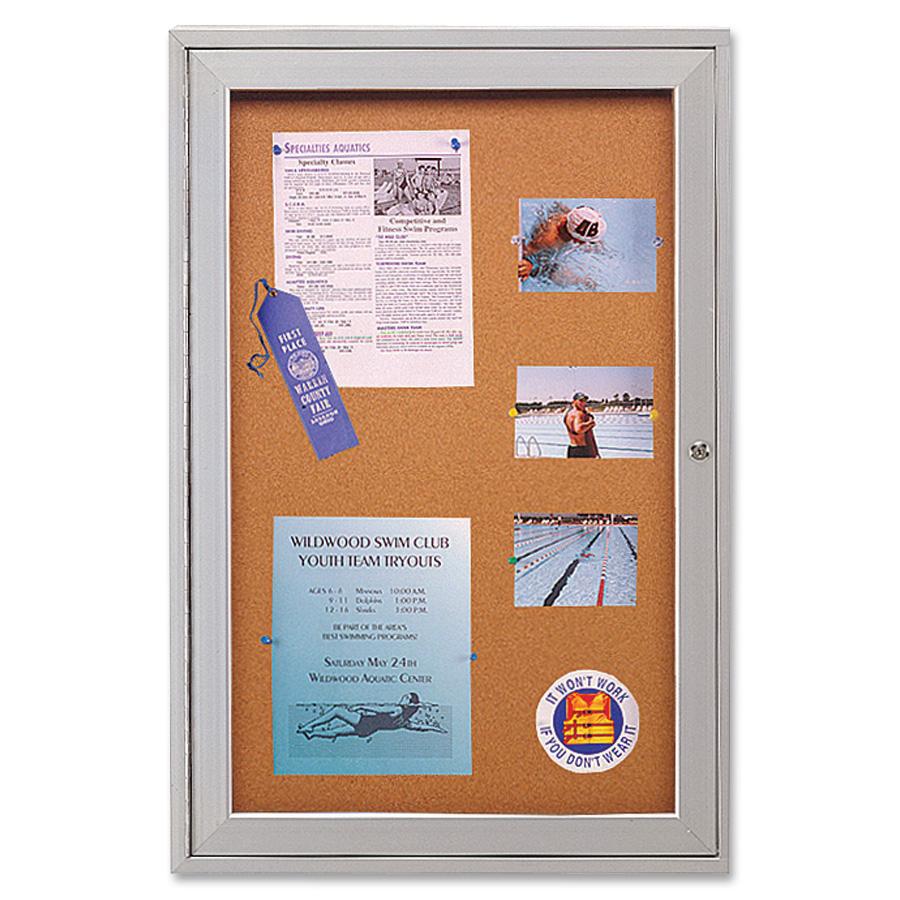 Ghent 1-door Enclosed Indoor Bulletin Board - 36" Board Height x 24" Board Width - Cork Surface - Shatter Resistant - 1 Each. Picture 4