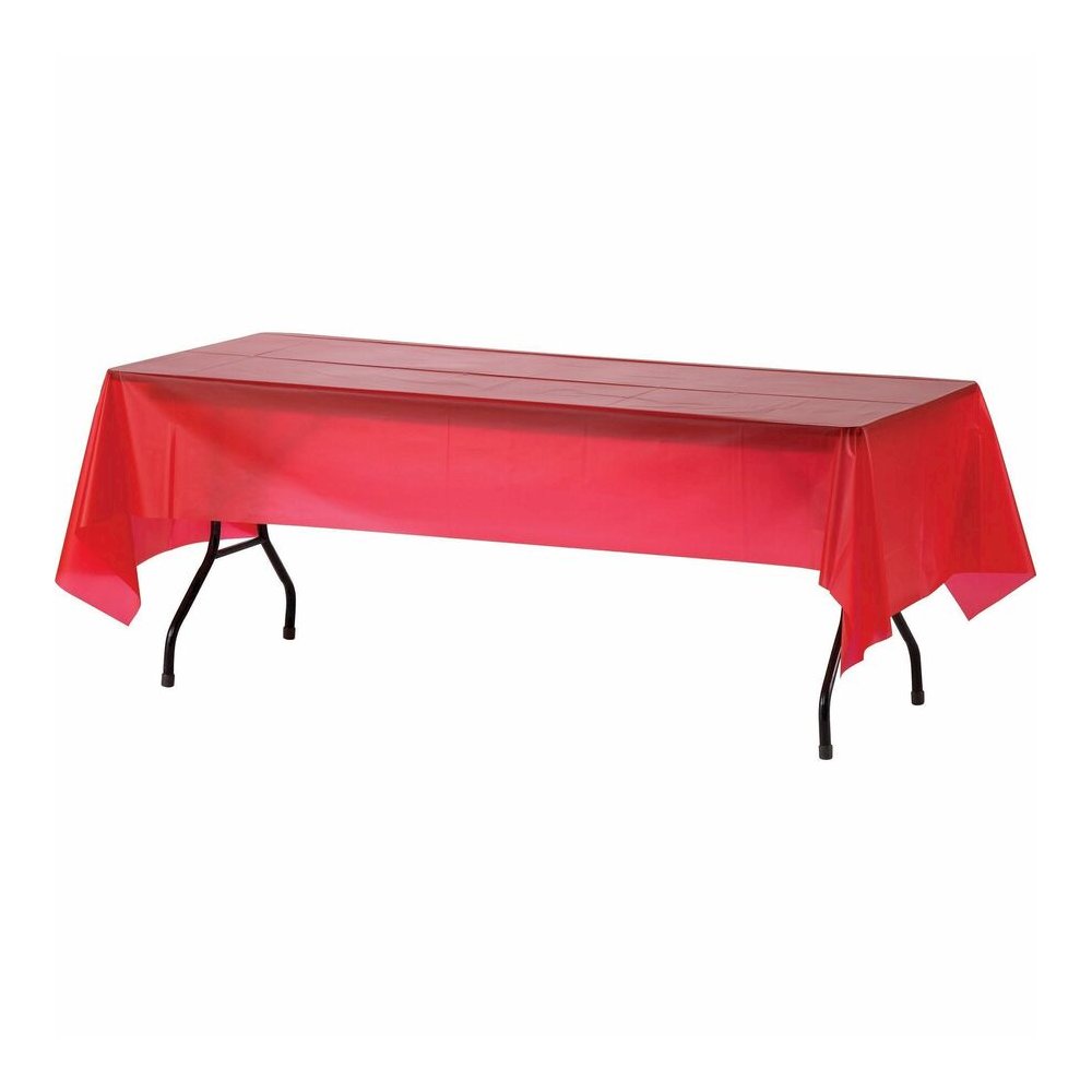 Genuine Joe Plastic Rectangular Table Covers - 108" Length x 54" Width - Plastic - Red - 6 / Pack. Picture 5