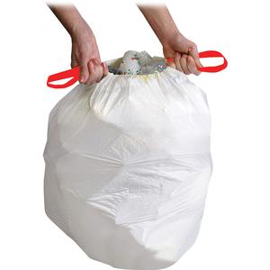 Genuine Joe Flexible Drawstring Trash Can Liners - Small Size - 13 gal Capacity - 25.13" Length x 24" Width x 0.90 mil (23 Micron) Thickness - Low Density - Drawstring Closure - White - Resin - 60/Box. Picture 4