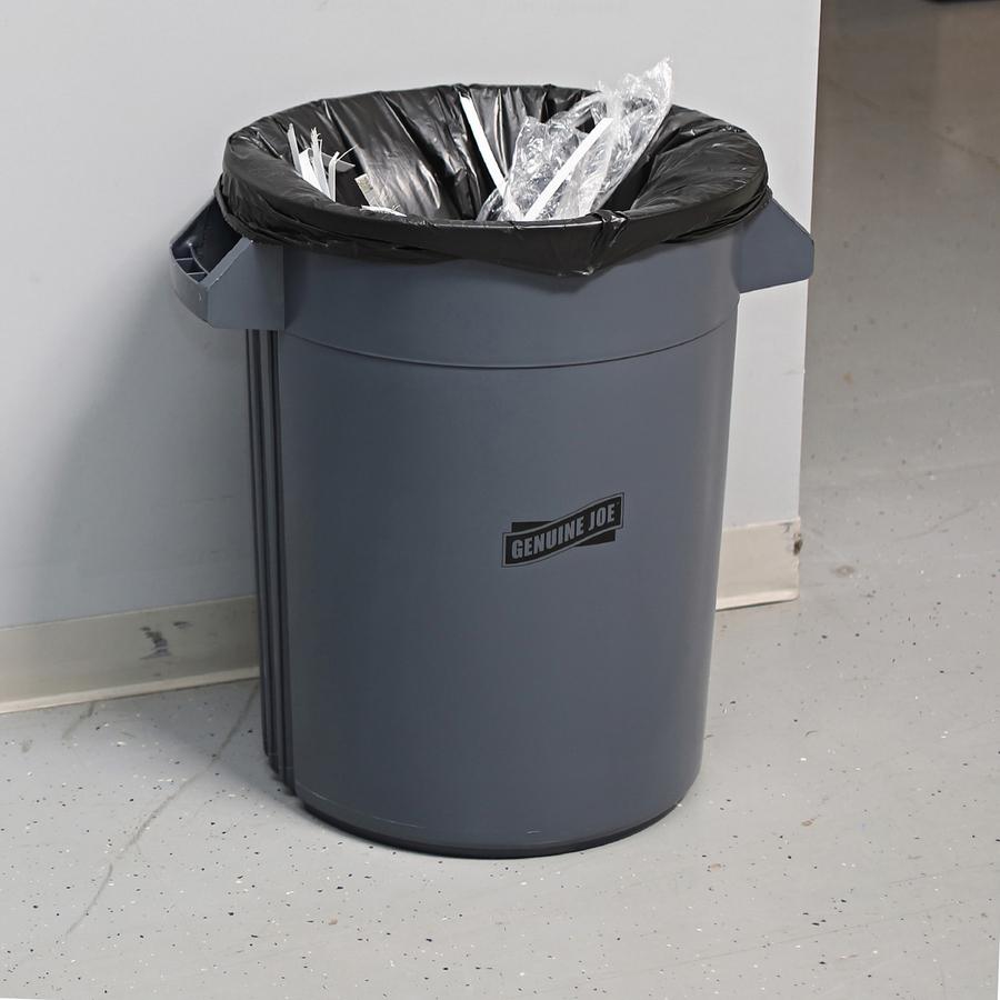 Genuine Joe Heavy-Duty Trash Container - 32 gal Capacity - Side Handle, Venting Channel - Plastic - Gray - 1 Each. Picture 2