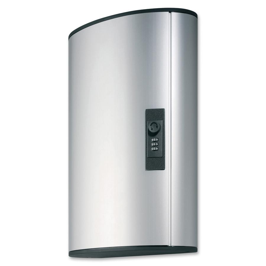 DURABLE&reg; Brushed Aluminum Combo Lock 72-Key Cabinet - 11-3/4" W x 11" H x 4-5/8" D - Combination Locking Door - Aluminum. Picture 2