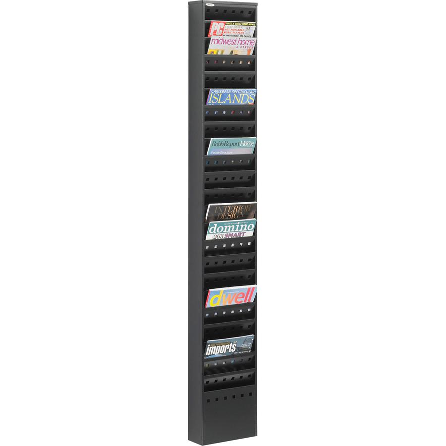 Safco 23-Pocket Steel Magazine Rack - 23 Pocket(s) - 65.5" Height x 10" Width x 4" DepthFloor - Scratch Resistant - Powder Coated - Black - Steel - 1 Each. Picture 3