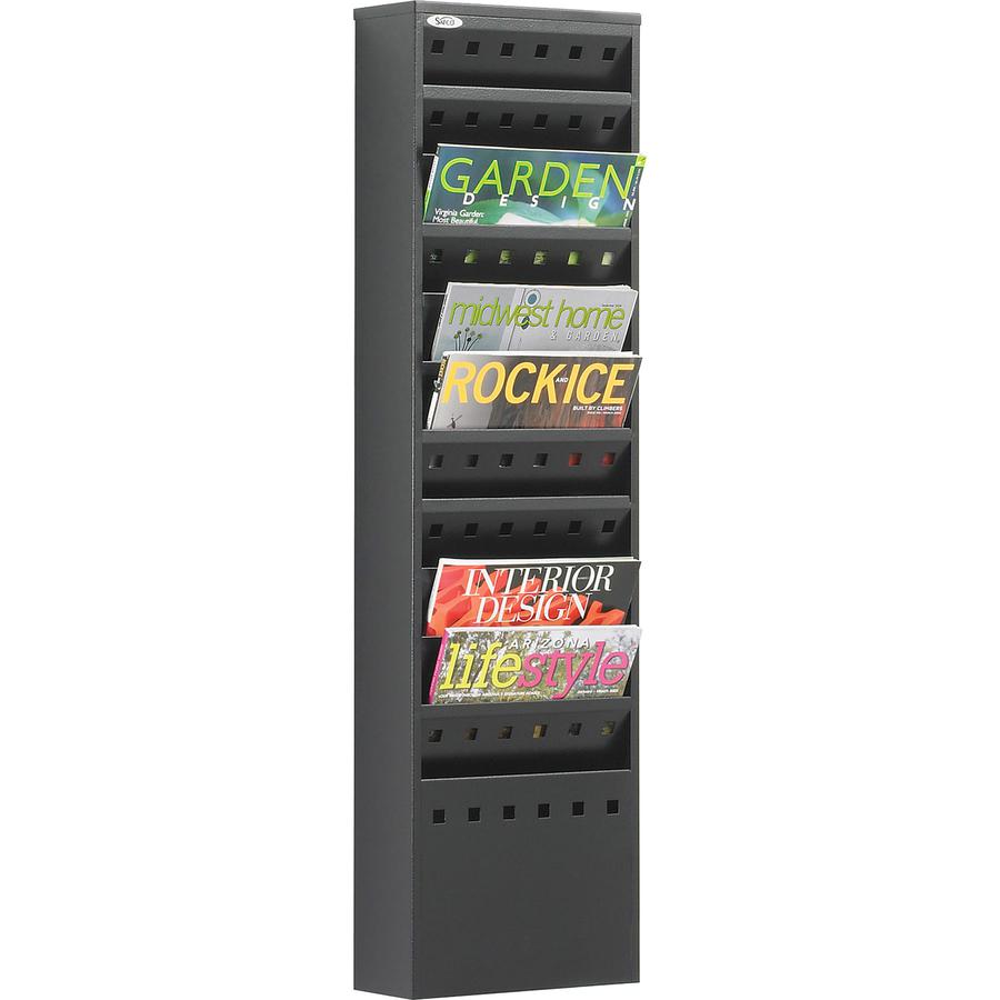 Safco 11-Pocket Steel Magazine Racks - 11 Pocket(s) - 36.25" Height x 10" Width x 4" Depth - Floor - Scratch Resistant - Powder Coated - Black - Steel - 1 Each. Picture 2