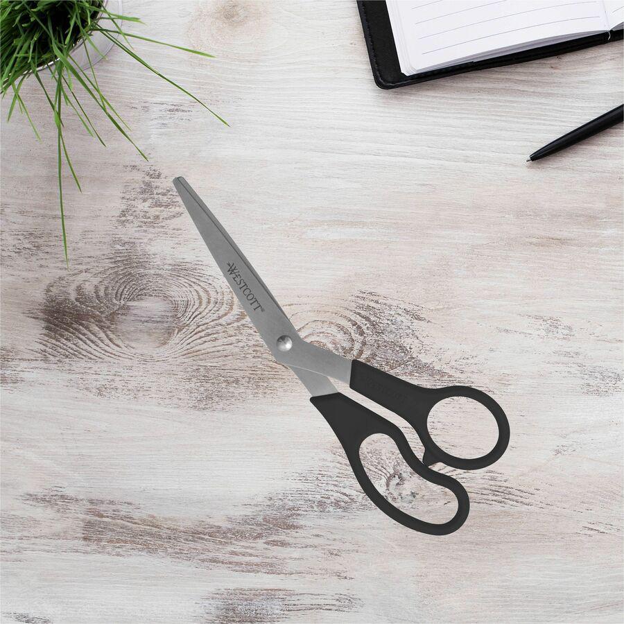 Westcott 8" All Purpose Bent Scissors - 3.50" Cutting Length - 8" Overall Length - Bent - Stainless Steel - Pointed Tip - Black - 3 / Pack. Picture 2