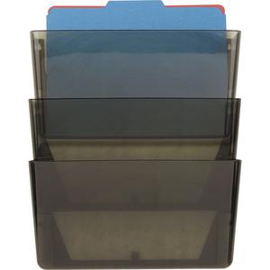 Officemate Mountable Wall File, Smoke, 3PK - 14.5" Height x 13" Width x 4.1" Depth - Smoke - Plastic - 3 / Box. Picture 2
