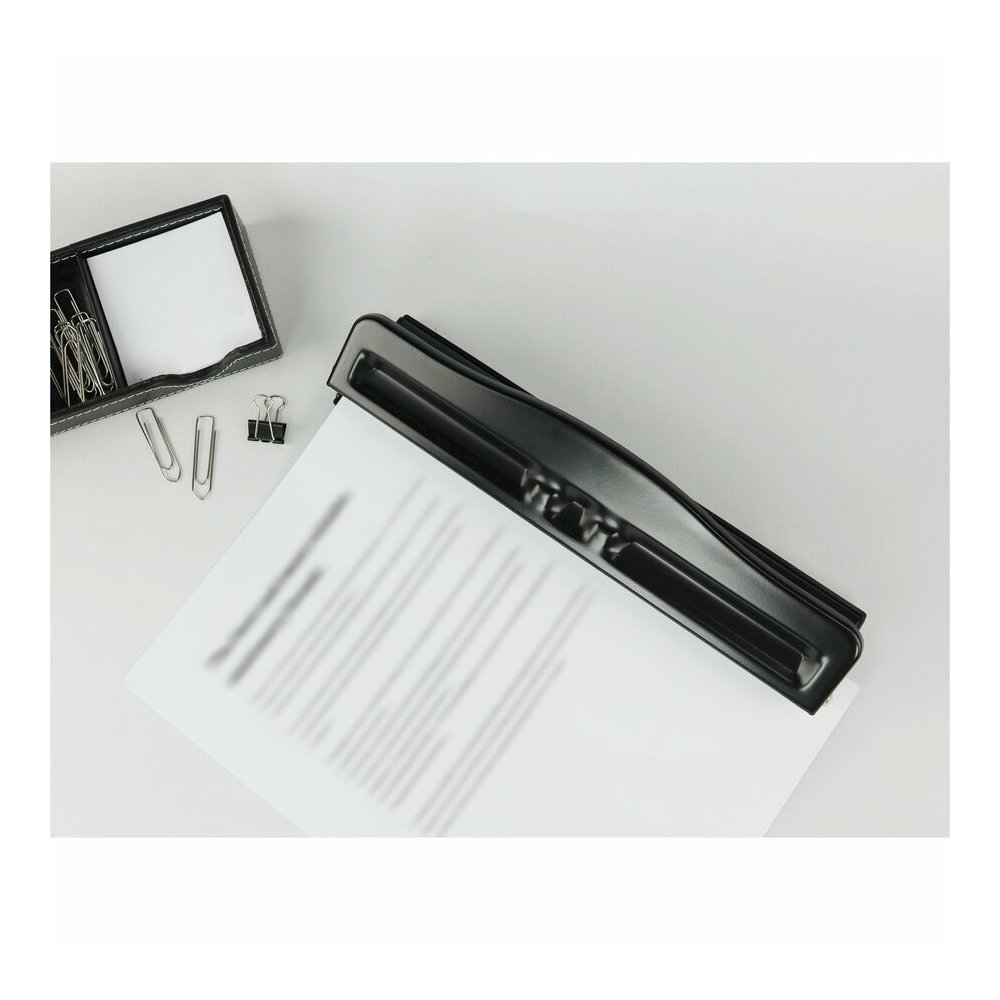 Business Source 3-Hole Adjustable Paper Punch - 3 Punch Head(s) - 11 Sheet of 16lb Paper - 1/4" Punch Size - Round Shape - Black. Picture 7