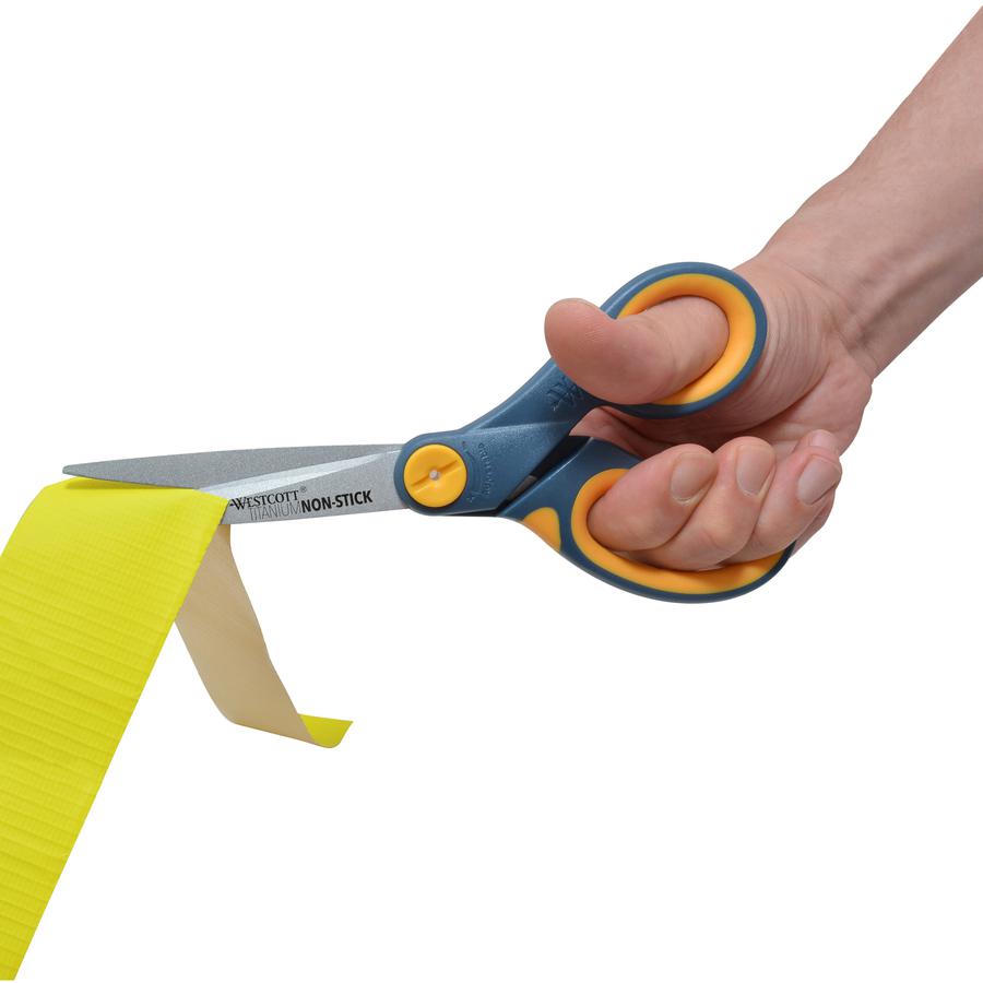 Westcott 8" Non-Stick Straight Scissors - 8" Overall Length - Straight-left/right - Titanium - Pointed Tip - Yellow - 1 Each. Picture 2