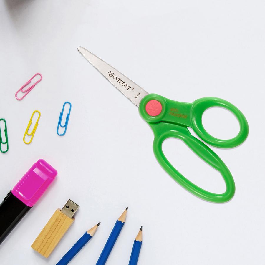 Westcott 5" Antimicrobial Kids Pointed Scissors - 5" Overall Length - Straight-left/right - Stainless Steel - Pointed Tip - Assorted - 12 / Pack. Picture 5
