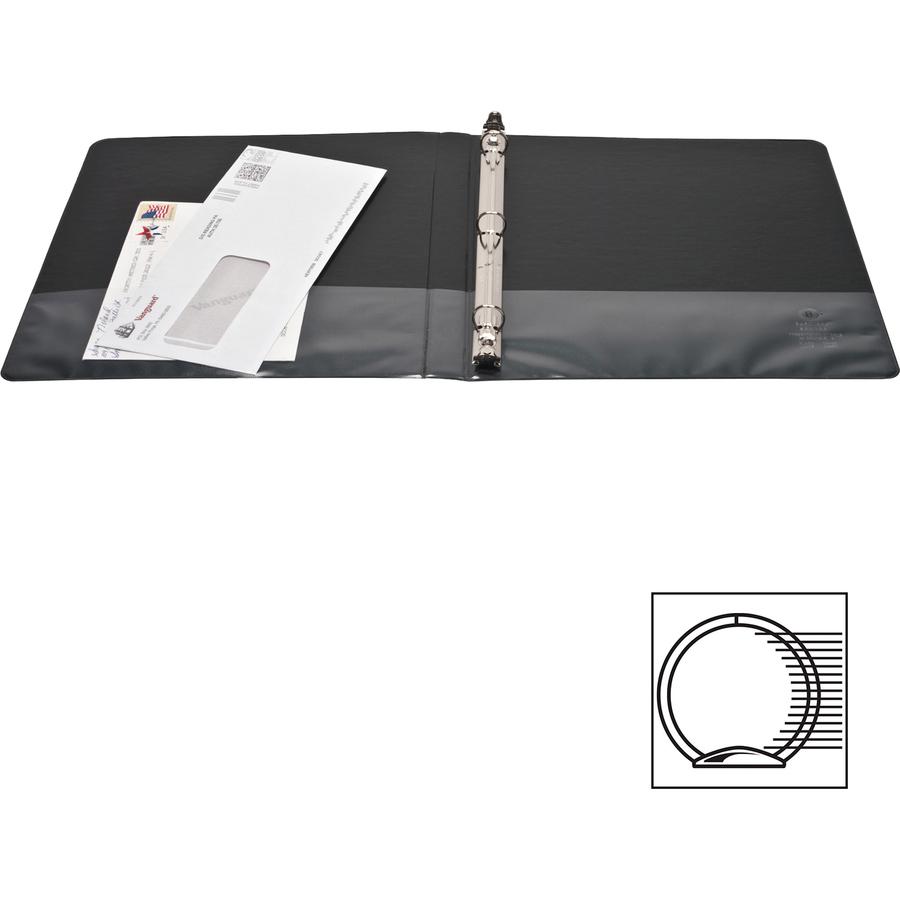 Business Source Round-ring View Binder - 1/2" Binder Capacity - Letter - 8 1/2" x 11" Sheet Size - 125 Sheet Capacity - Fastener: Round Ring - Pocket: 2, Internal - Polypropylene - Black - Wrinkle-fre. Picture 2
