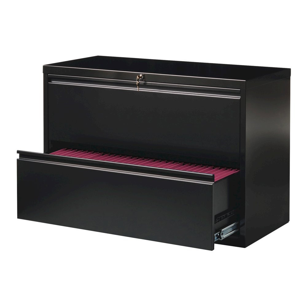Lorell Fortress Series Lateral File - 42" x 18.6" x 28.1" - 2 x Drawer(s) for File - Letter, Legal, A4 - Lateral - Interlocking, Leveling Glide, Ball-bearing Suspension, Label Holder - Black - Recycle. Picture 2