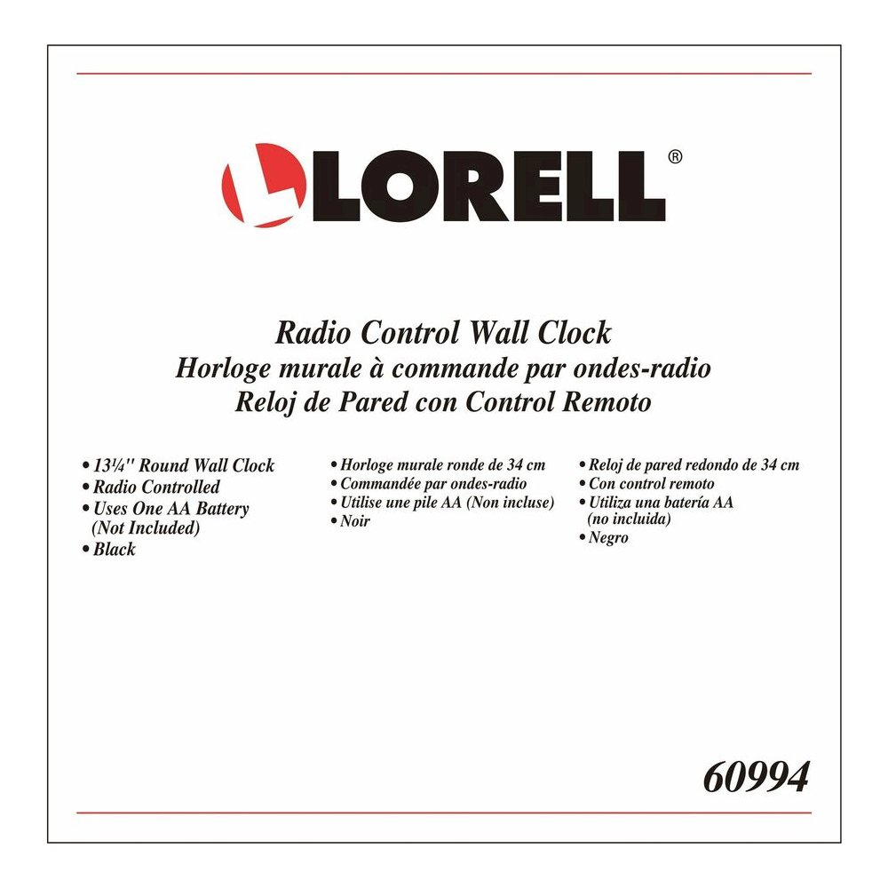 Lorell 13-1/4" Radio-Controlled Wall Clock - Analog - Quartz - White Main Dial - Black Case - Plastic. Picture 6