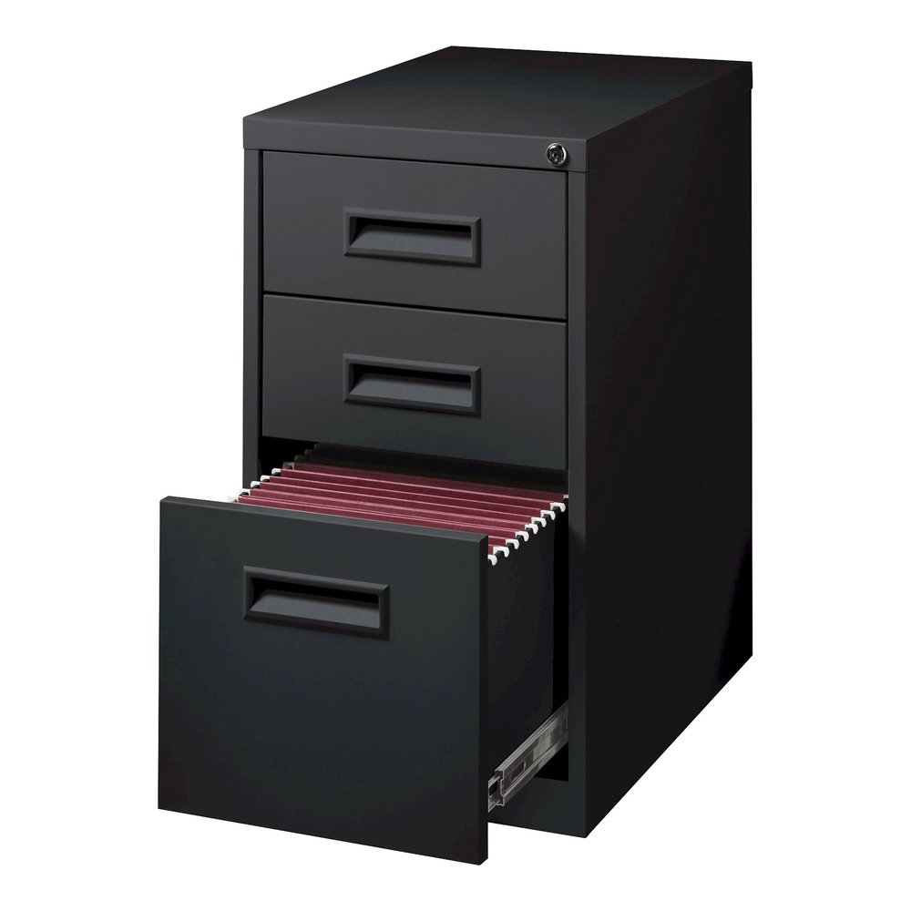 Lorell 22" Box/Box/File Mobile File Cabinet with Recessed Pull - 15" Width x 22" Depth x 27.7" Height - 3 x Drawer(s) for Box, File - Letter - Security Lock, Ball-bearing Suspension - Black - Powder C. Picture 6