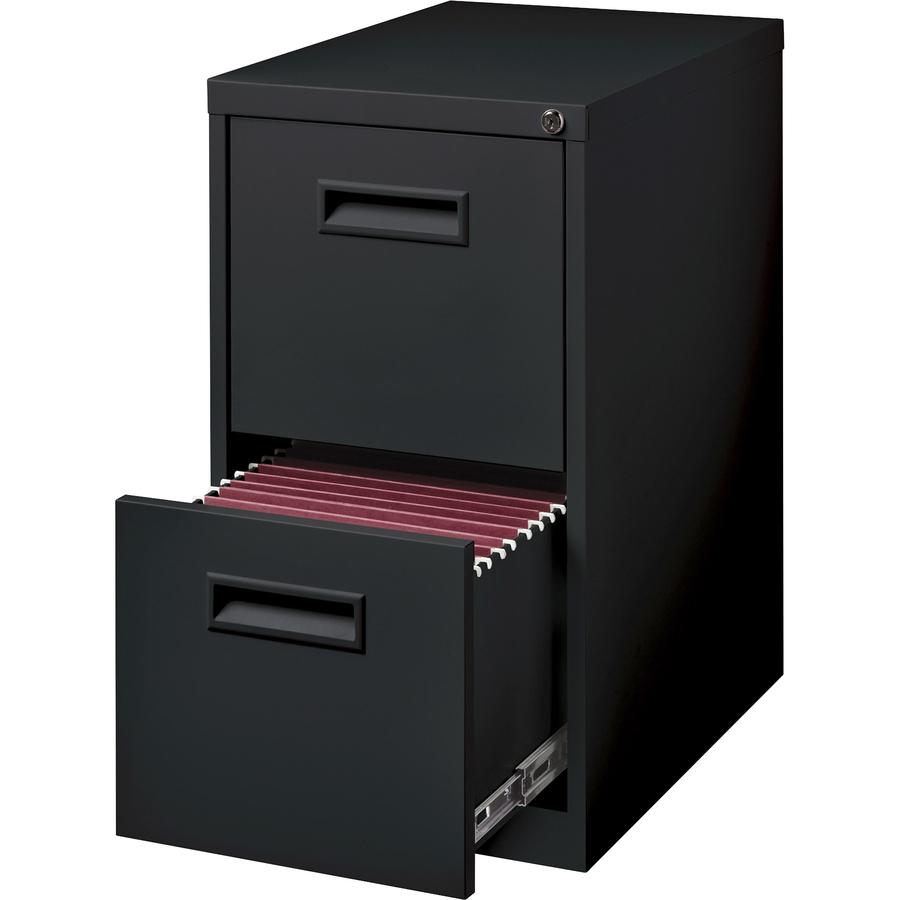Lorell 19" File/File Mobile File Cabinet with Recessed Pull - 15" Width x 19" Depth x 28" Height - 2 x Drawer(s) for File - Letter - Locking Casters, Security Lock, Ball-bearing Suspension - Black - P. Picture 2