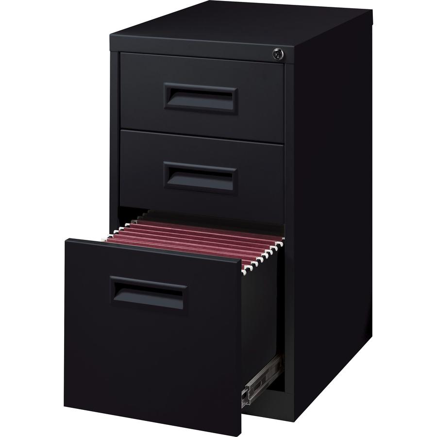 Lorell 19" Box/Box/File Mobile File Cabinet with Recessed Pull - 15" Width x 19" Depth x 28" Height - 3 x Drawer(s) for Box, File - Letter - Ball-bearing Suspension - Black - Steel - Recycled. Picture 2