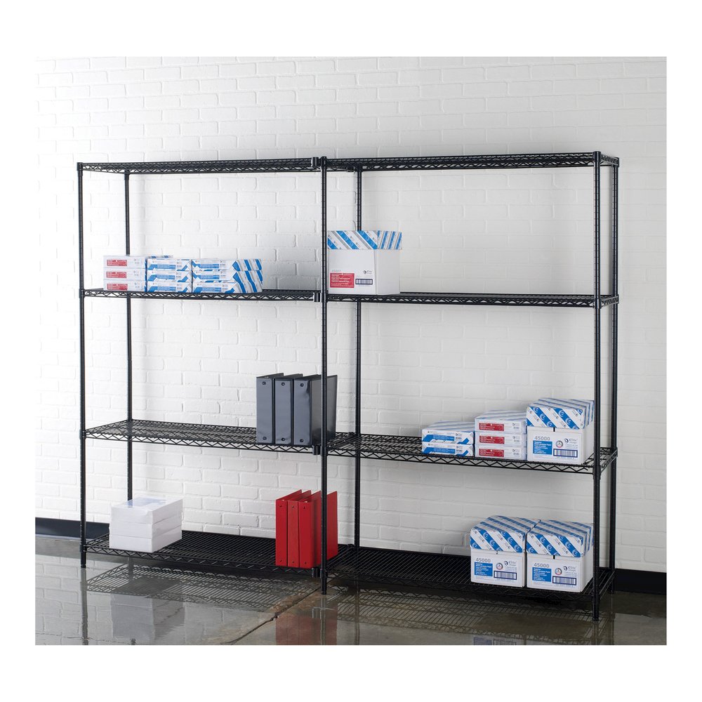 Lorell Industrial Wire Shelving - 48" Width x 24" Depth x 72" Height - 4 x Shelf(ves) - 4000 lb Load Capacity - Black - Steel. Picture 3
