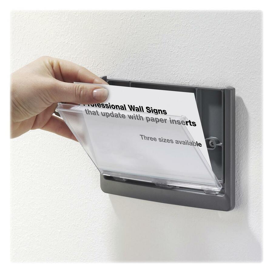 DURABLE&reg; CLICK SIGN with Cubicle Panel Pins - 4-1/8" x 5-7/8" - 2 Pins - Anti-glare - Acrylic, Aluminum - Updateable - Graphite - 1 Pack. Picture 4