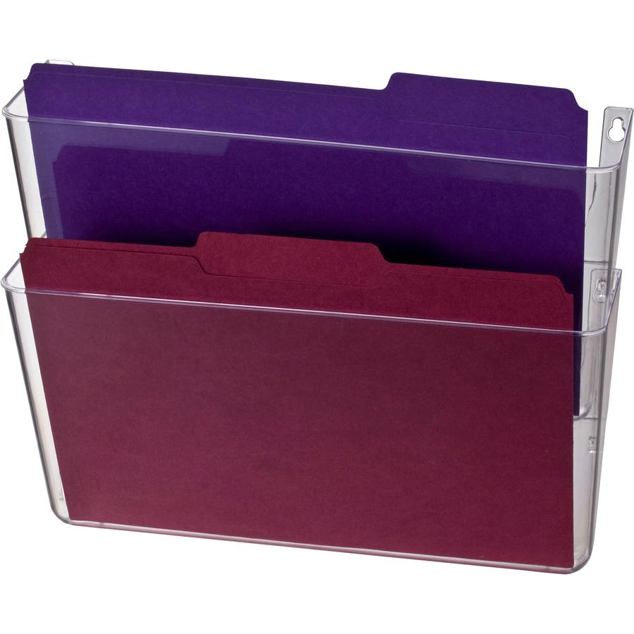 Officemate Mountable Wall File, Clear, 2PK - 10.6" Height x 13" Width x 4.1" Depth - Clear - Plastic - 2 / Box. Picture 5