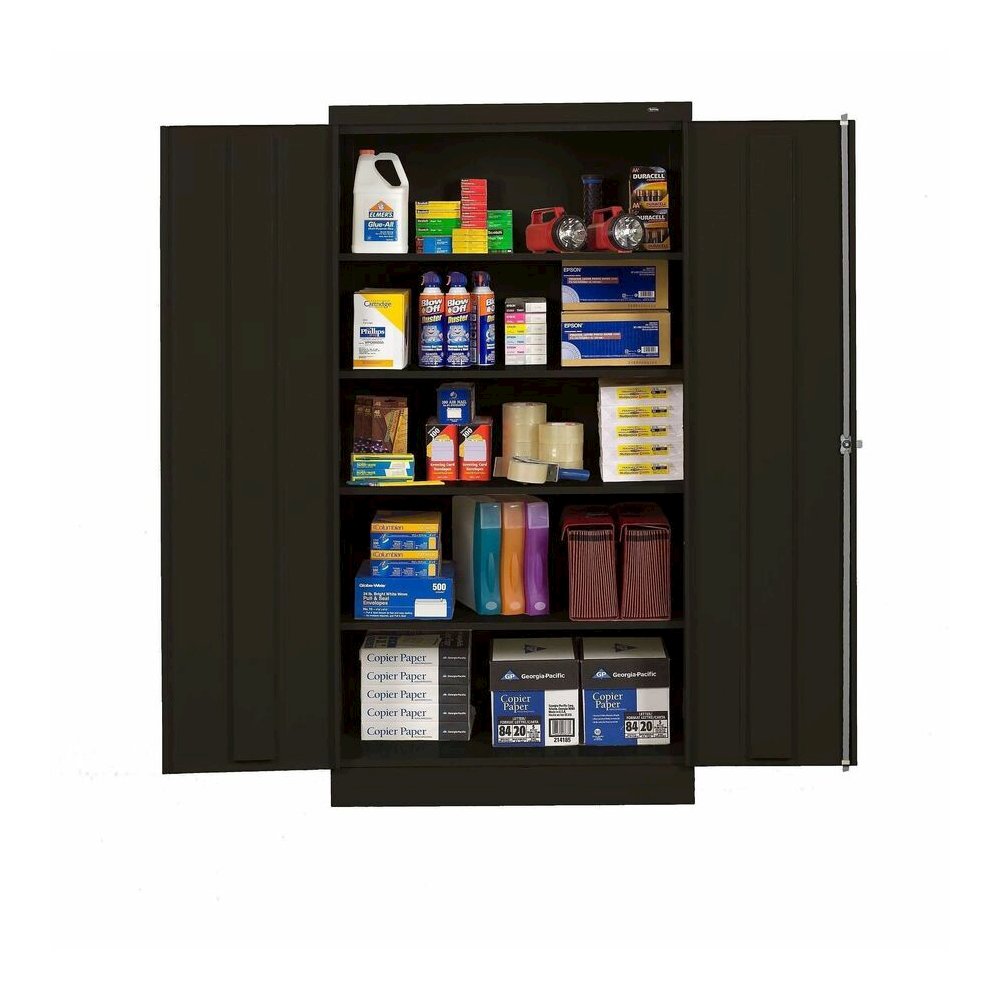 Tennsco Standard Black Storage Cabinet - 36" Width x 24" Depth x 72" Height - 5 x Shelf(ves) - 2 x Standard Door(s) - Heavy Duty, Adjustable Shelf, Locking Door, Hinged Door, Reinforced, Carrying Hand. Picture 2