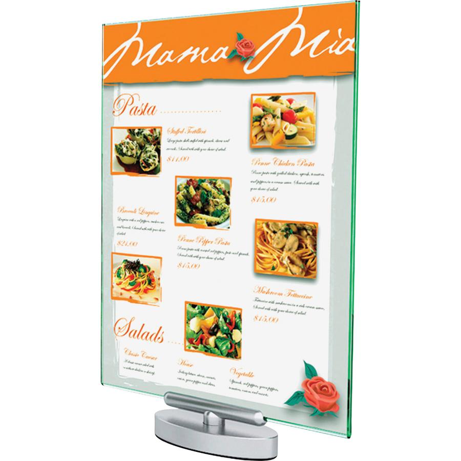 Deflecto Swivel Sign Holder - Support 8.50" x 11" Media - Vertical - 12" x 8.6" x 1.9" x - Plastic - 1 Each - Silver, Green Tint, Clear. Picture 2