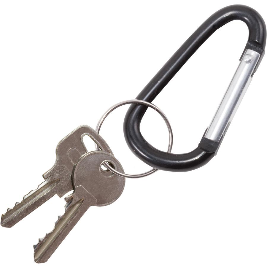 Advantus Split Key Ring Carabiner Key Ring - Aluminum - 10 / Pack - Black. Picture 3