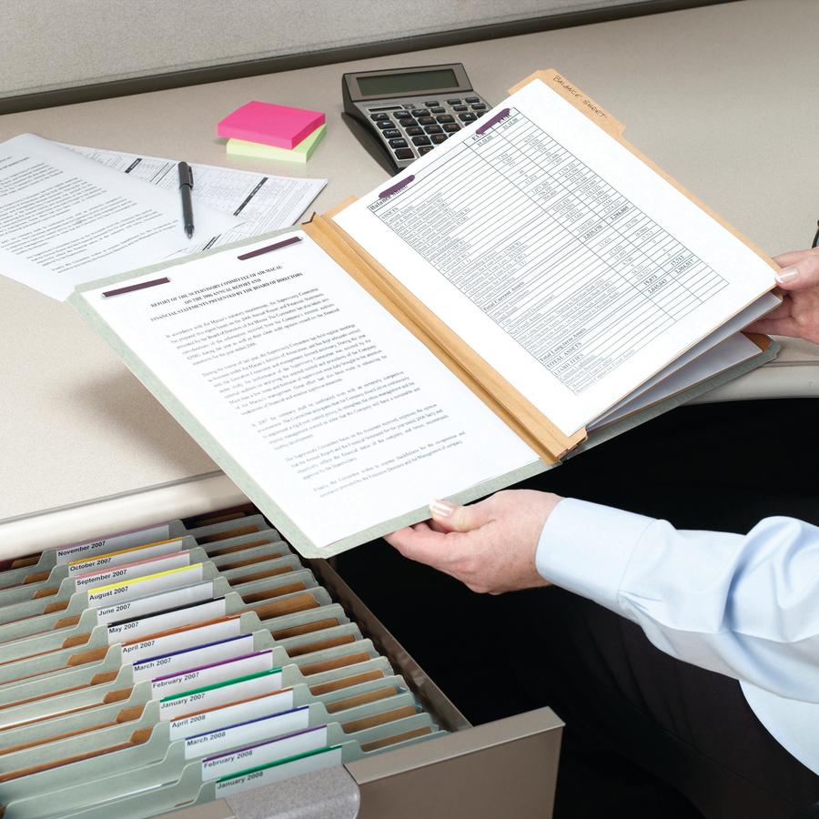 Smead 2/5 Tab Cut Legal Recycled Classification Folder - 8 1/2" x 14" - 2" Expansion - 6 x 2K Fastener(s) - 1" Fastener Capacity, 2" Fastener Capacity - Top Tab Location - Right of Center Tab Position. Picture 4