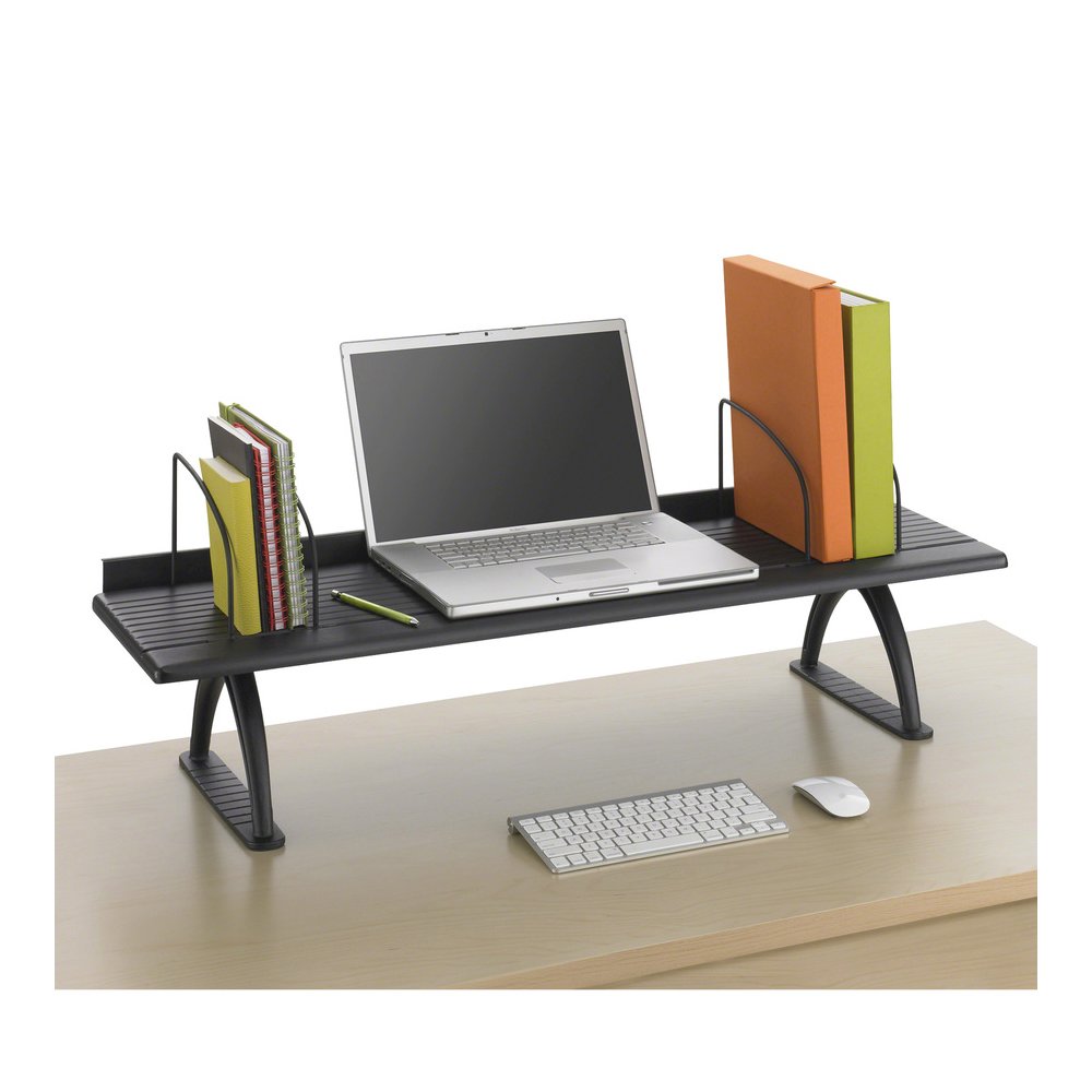 Safco Retainer Lip Desk Riser - 8.25" Height x 42" Width x 12.25" Depth - Swivel - Black - Melamine - 1 Each. Picture 3
