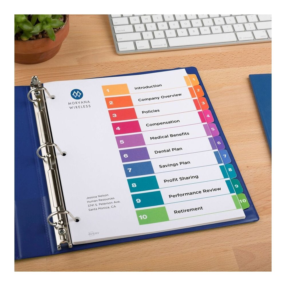 Avery&reg; Ready Index(R) 10 Tab Binder Dividers, Customizable Table of Contents, Multicolor Tabs, 24 Sets (11169) - 240 x Divider(s) - 1-10 - 10 Tab(s)/Set - 8.5" Divider Width x 11" Divider Length -. Picture 2